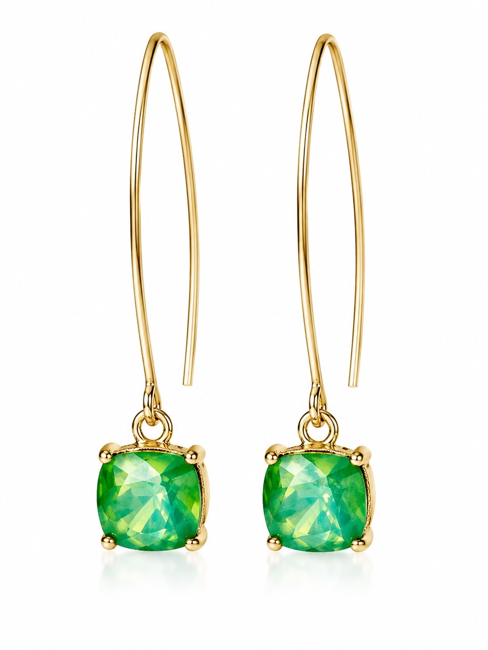 NEW - The Sak Gold & Bohemian Green Cushion Cut Crystal Drop Earrings